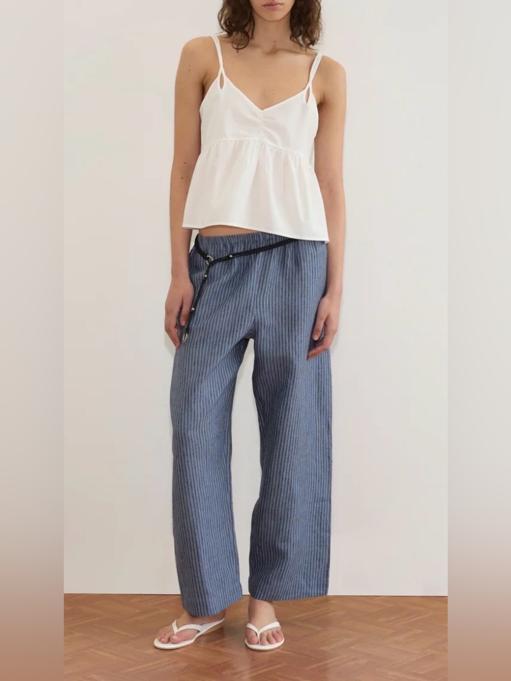 NWT Deiji Studios Ease Linen Pant in Azure Stripe size S